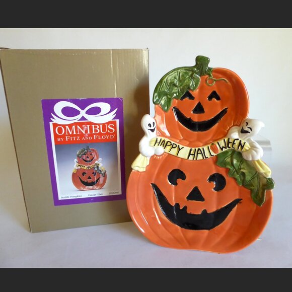 Fitz and Floyd Other - NEW VINTAGE FITZ & FLOYD OMNIBUS HALLOWEEN DOUBLE PUMPKIN CANAPE DISH PLATE